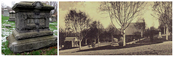 Falls tombstone and old postcard