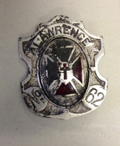 photo of masonic badge from Lawrence Commandery, No. 62 of the Knights Templar