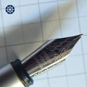 membership sign up logo showing a fountain pen nib and paper