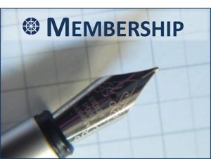 membership sign up logo showing a fountain pen nib and paper