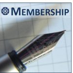 membership sign up logo showing a fountain pen nib and paper
