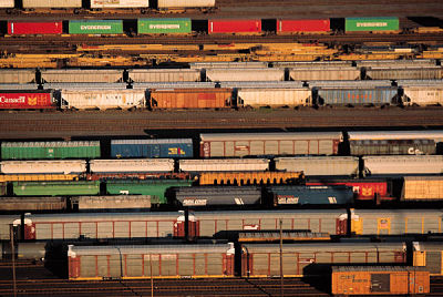 photo of railroad box cars