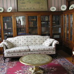 library with leaded glass bookcases