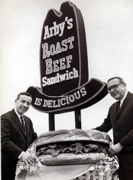 Leroy on the left and Forrest Raffel, the founders of arbys roast beef sandwich