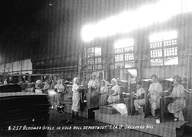 Bloomer Girls in Cold Roll Department at Shenango Works 1917