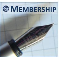 membership sign up logo showing a fountain pen nib and paper