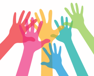 image of raised hands volunteering