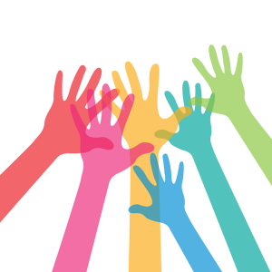 image of raised hands volunteering