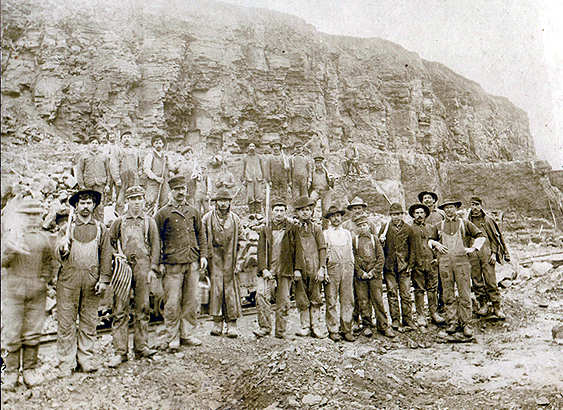 Limestone quarry workers