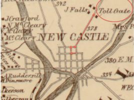 vintage map showing location of the toll gate in new castle pa