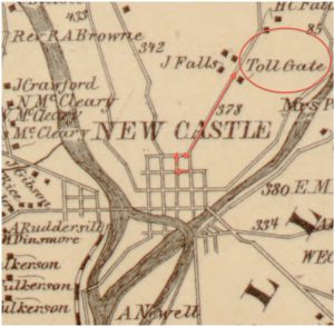 vintage map showing location of the toll gate in new castle pa