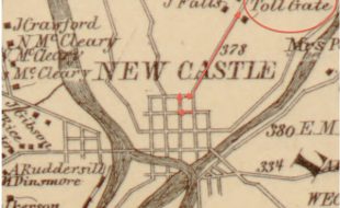 vintage map showing location of the toll gate in new castle pa